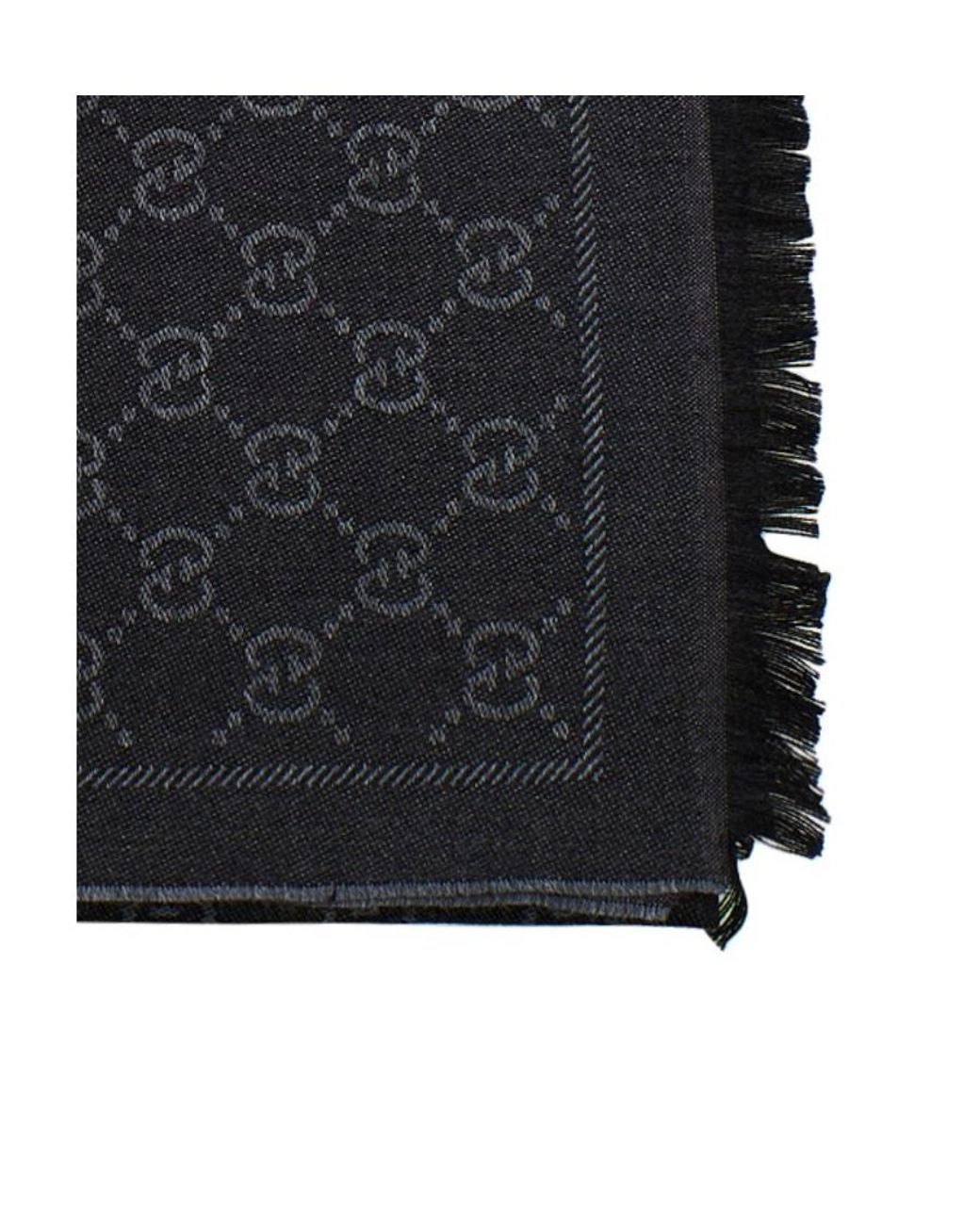 Gucci Gray Gg Jacquard Pattern Knitted Scarf