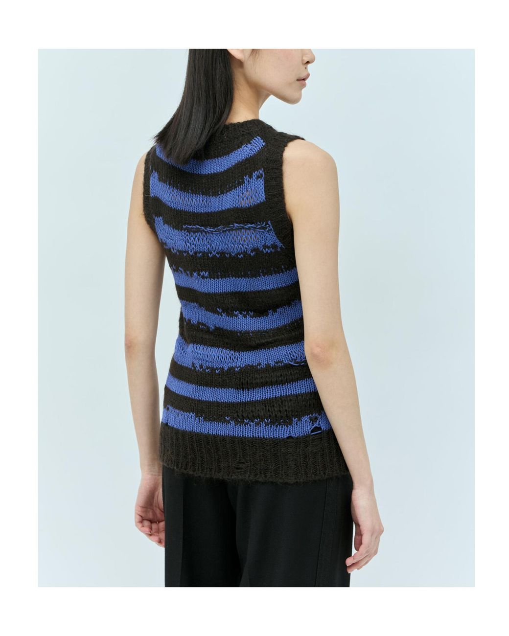 Acne Blue Distressed Stripd Knitted Top for men