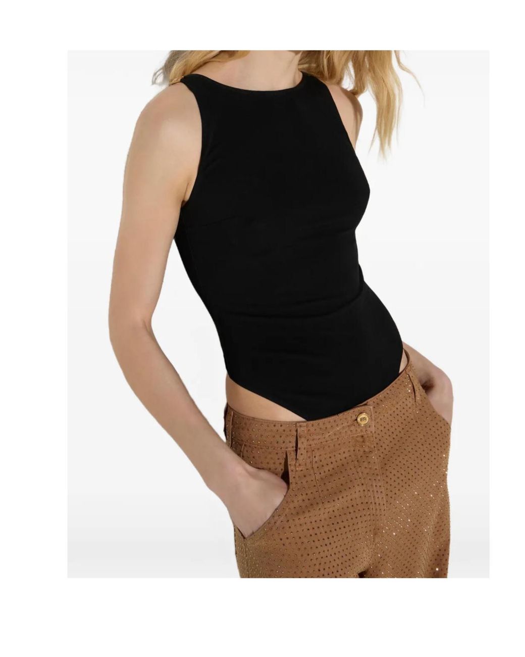 Elisabetta Franchi Black Logo-Plaque Sleeveless Bodysuit