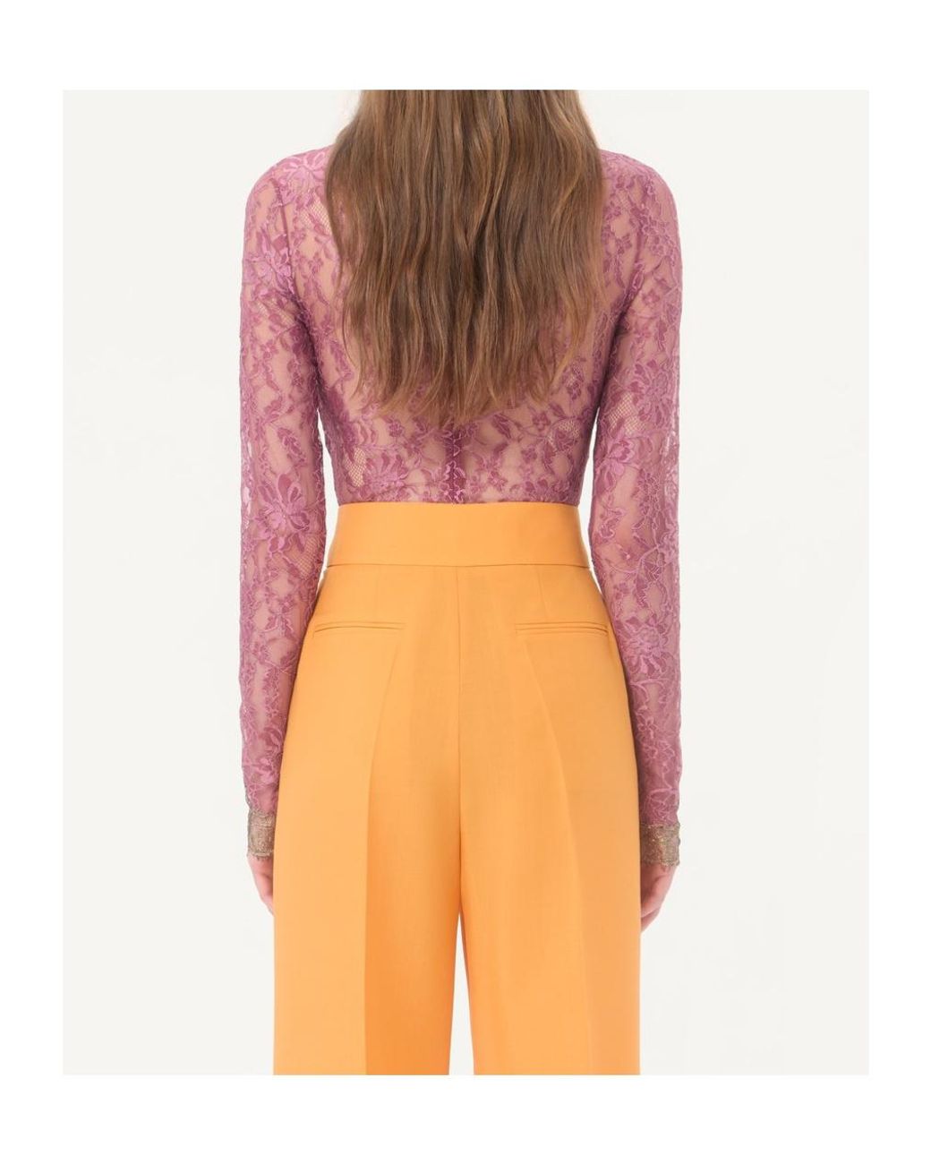 Valentino Purple Lace Long-Sleeved Bodysuit