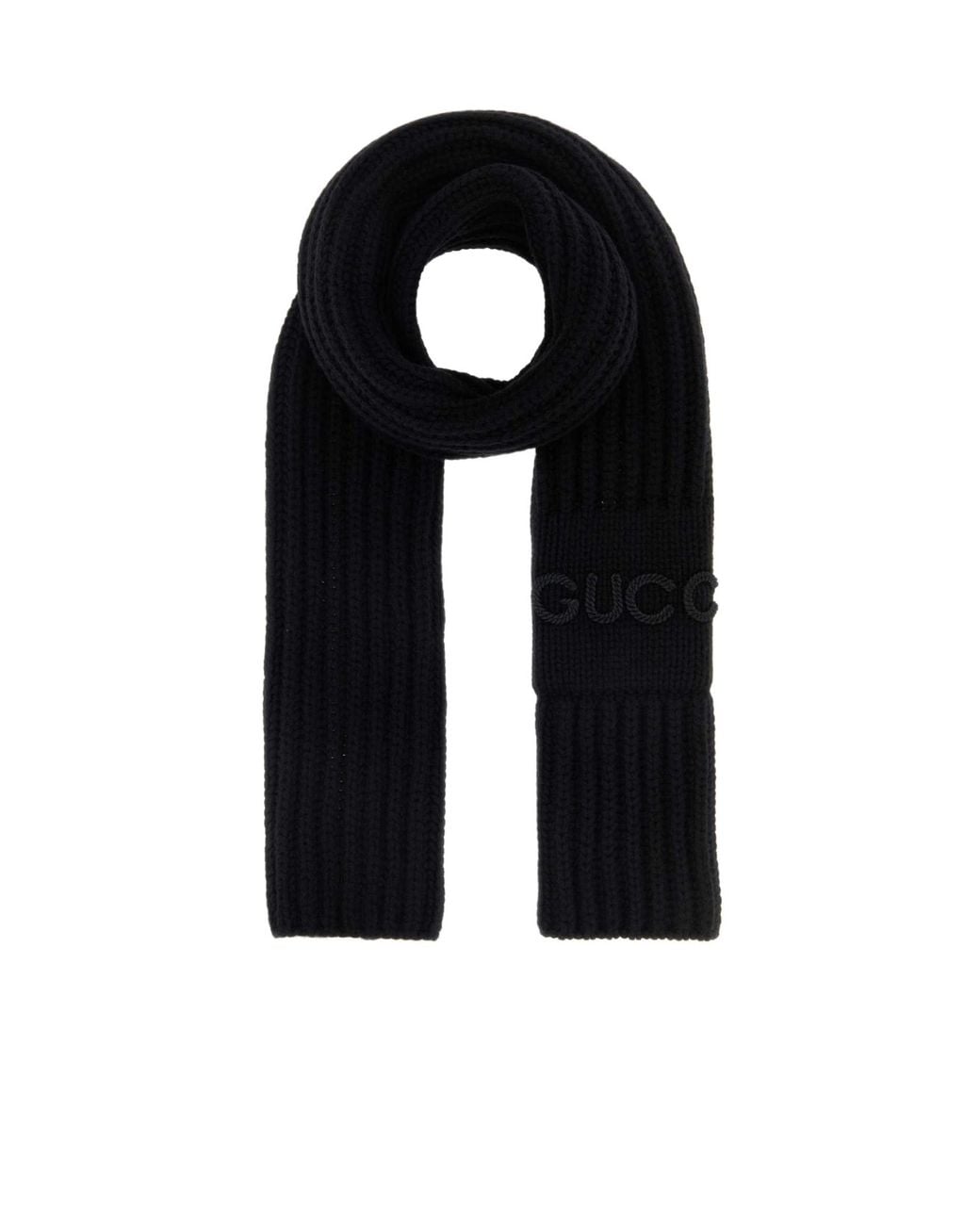 Gucci Black Logo Detailed Cable Knit Scarf