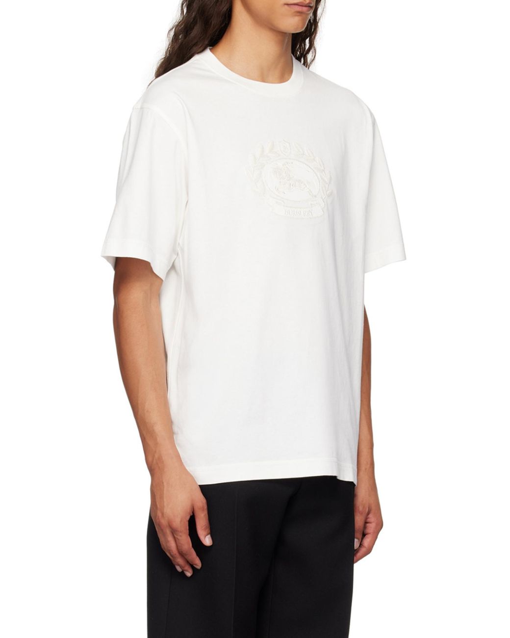 Burberry White Logo Embroidered Crewneck T-Shirt for men
