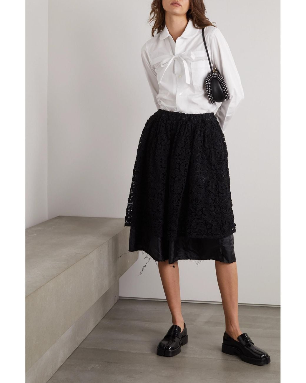 Comme des Garçons Black Lace-Detail Layered Midi Skirt