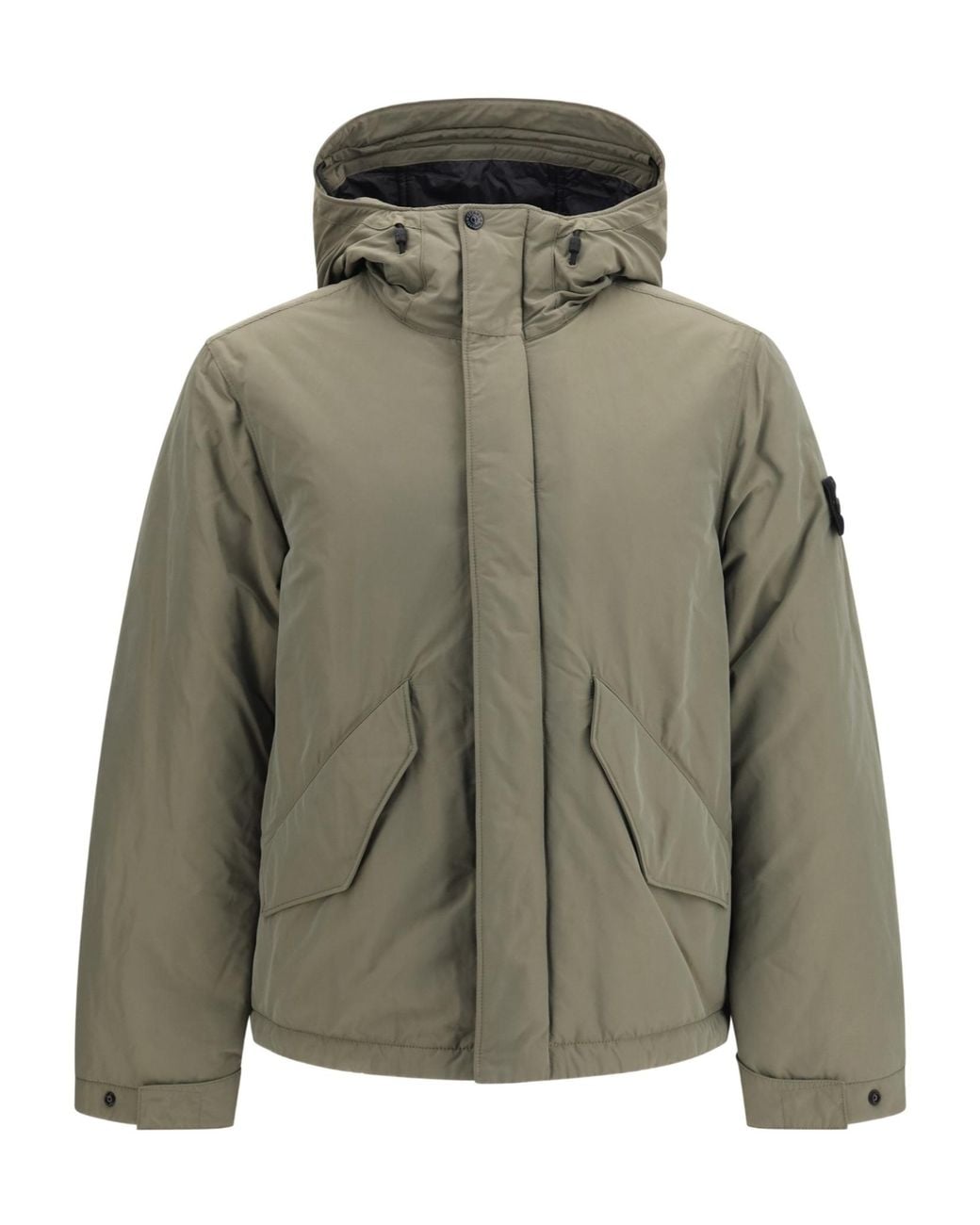 Stone Island Green Padded Short Hooded Jacket for men