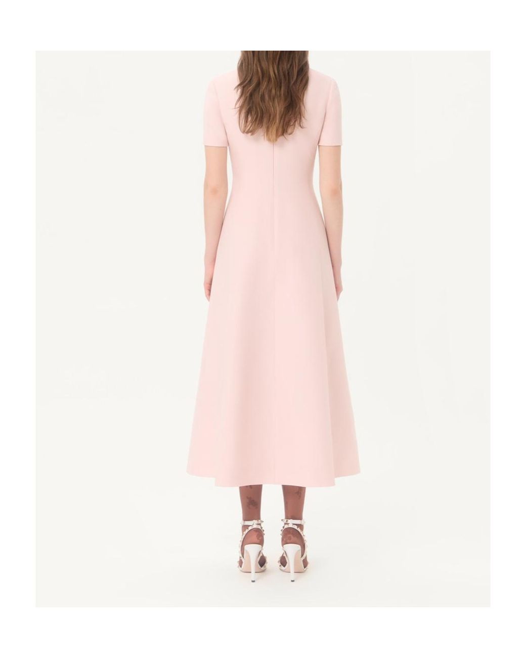 Valentino Pink Crepe Couture Embroidered Midi Dress