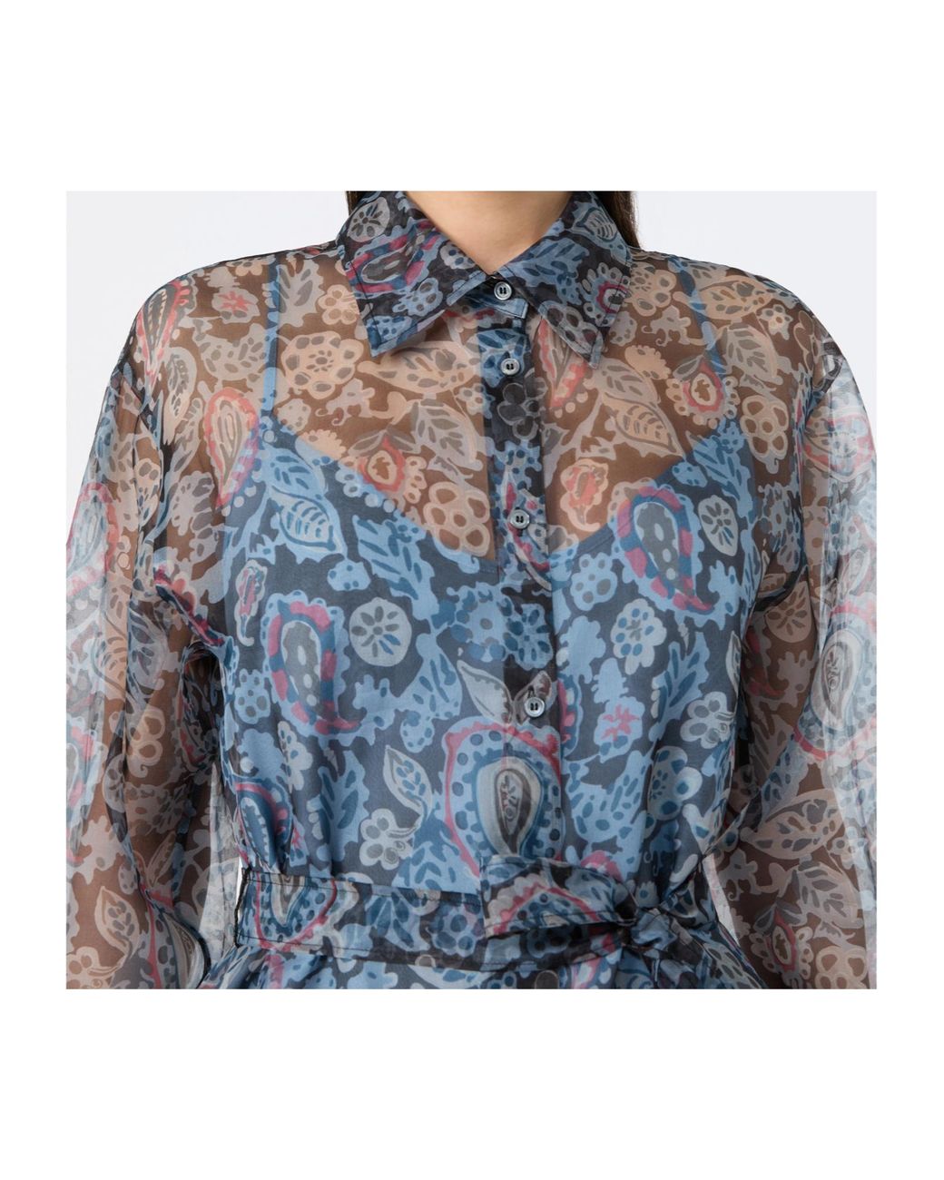 Weekend by Maxmara Blue Printed Silk Shirt Dress