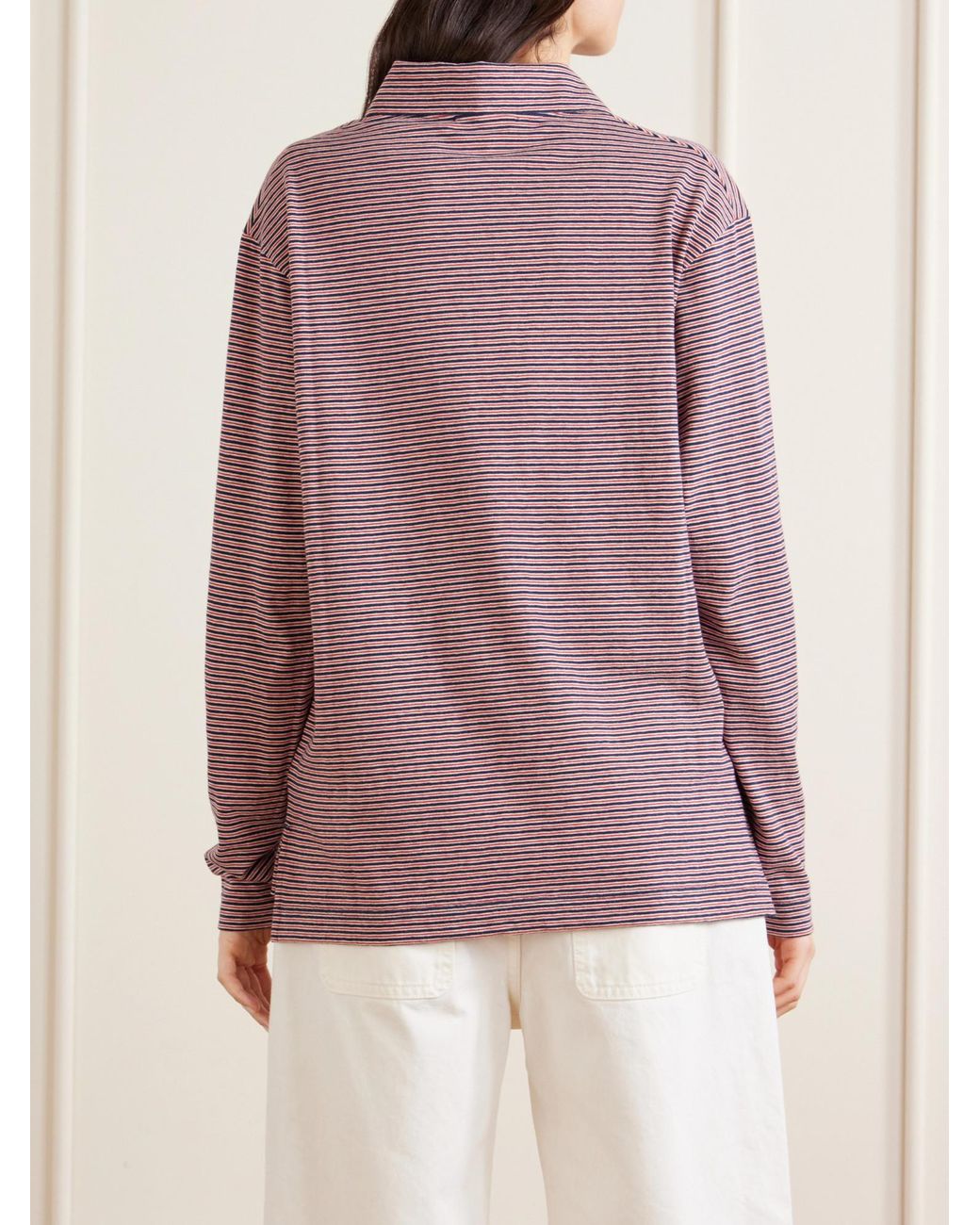 Jil Sander Brown Long-Sleeved Striped Polo Top