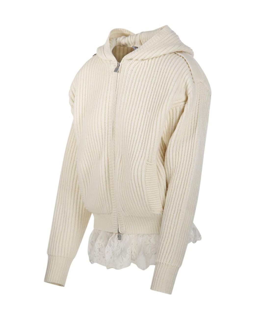 GIUSEPPE DI MORABITO White Lace Trim Hooded Sweater