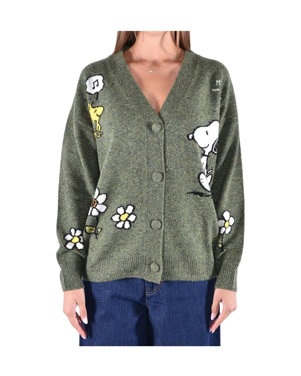 Mc2 Saint Barth Green Peanuts Intarsia Cardigan