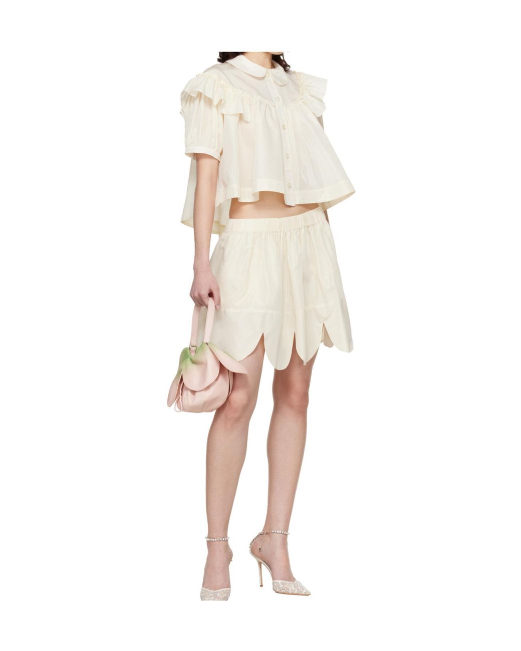 Simone Rocha Natural Petal-Trimmed Mini Skirt