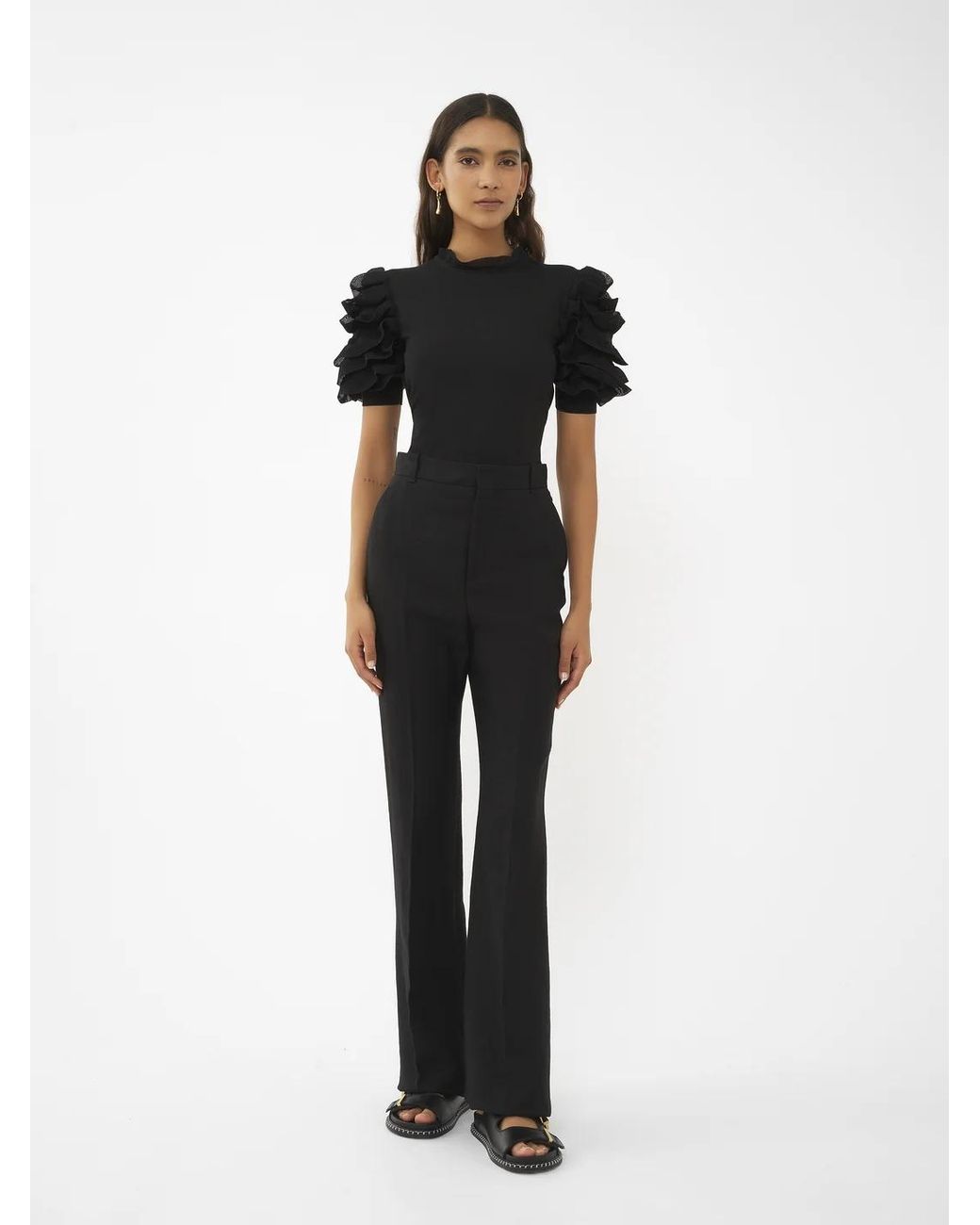 Chloé Black Ruffled-Sleeve Blouse