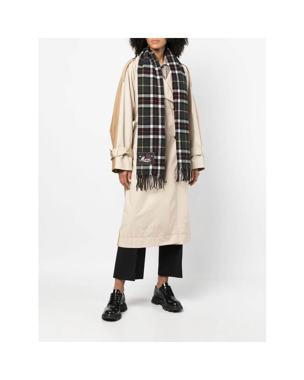 Marni Black Logo-Patch Check Pattern Scarf