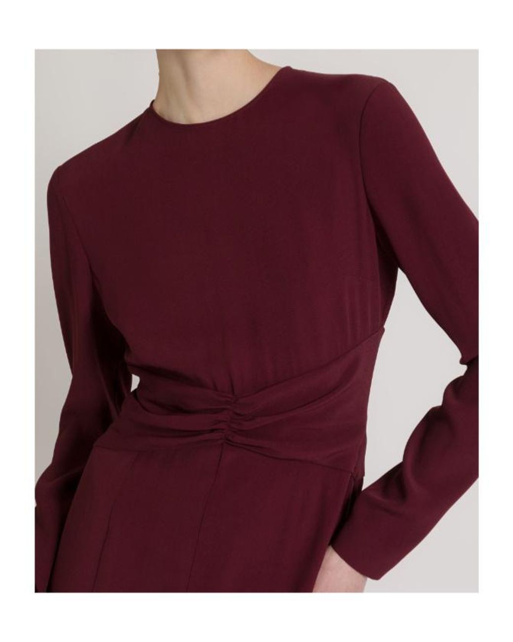 Alberta Ferretti Red Midi Ruched-Waist Long-Sleeve Dress