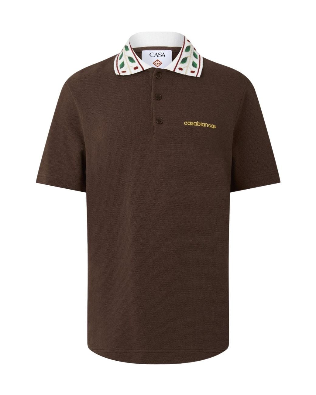 Casablanca Brown Short Sleeve Embroidered Polo Shirt for men