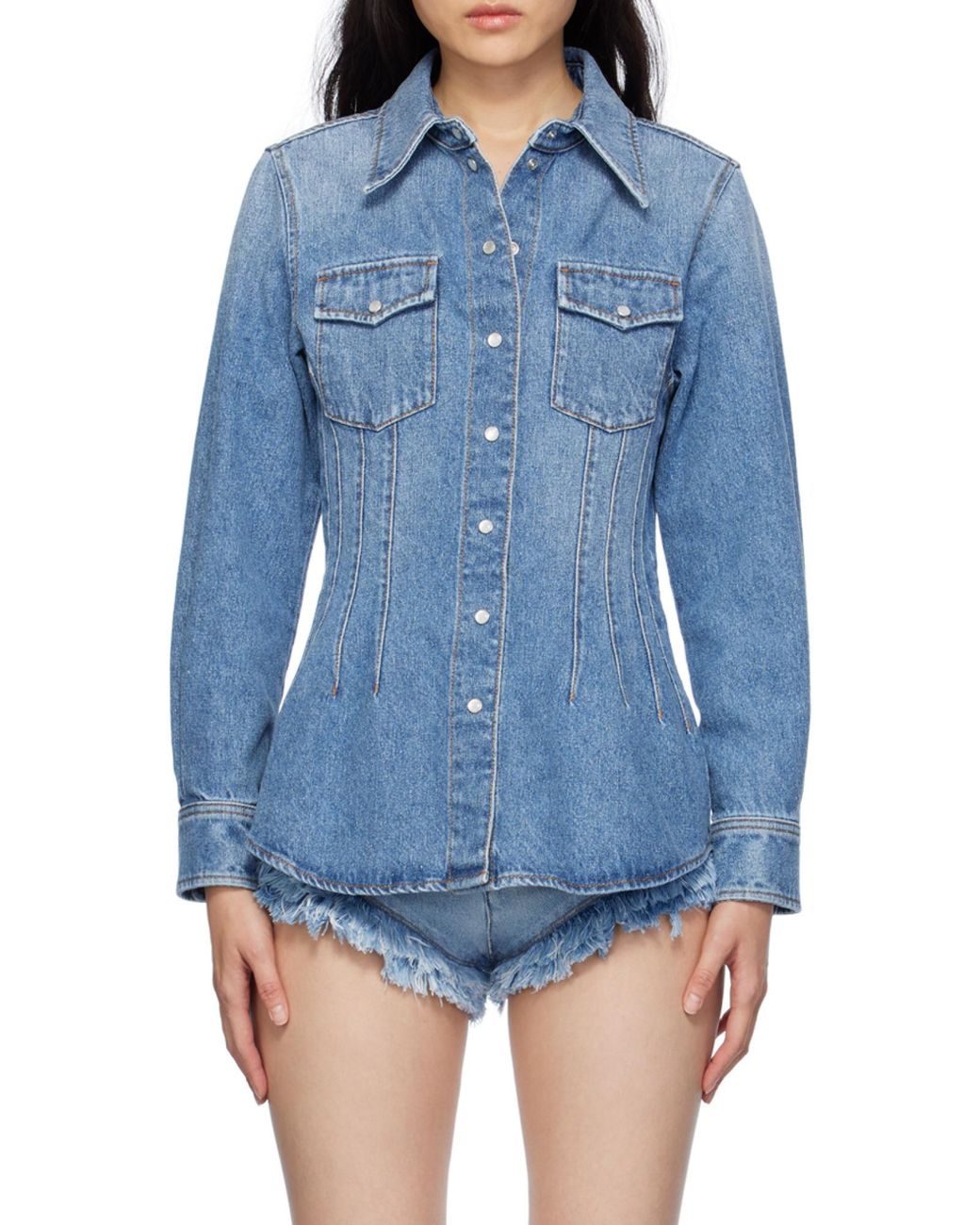 Chloé Blue Chloé Corset Detailed Western Shirt