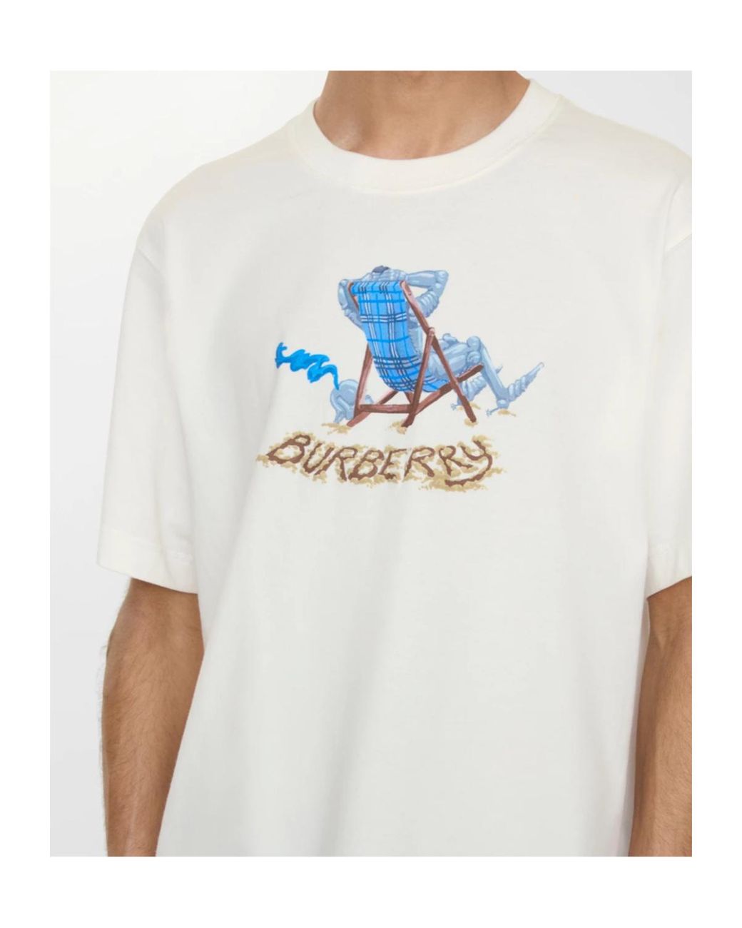Burberry White Beach Knight Crewneck T-Shirt for men