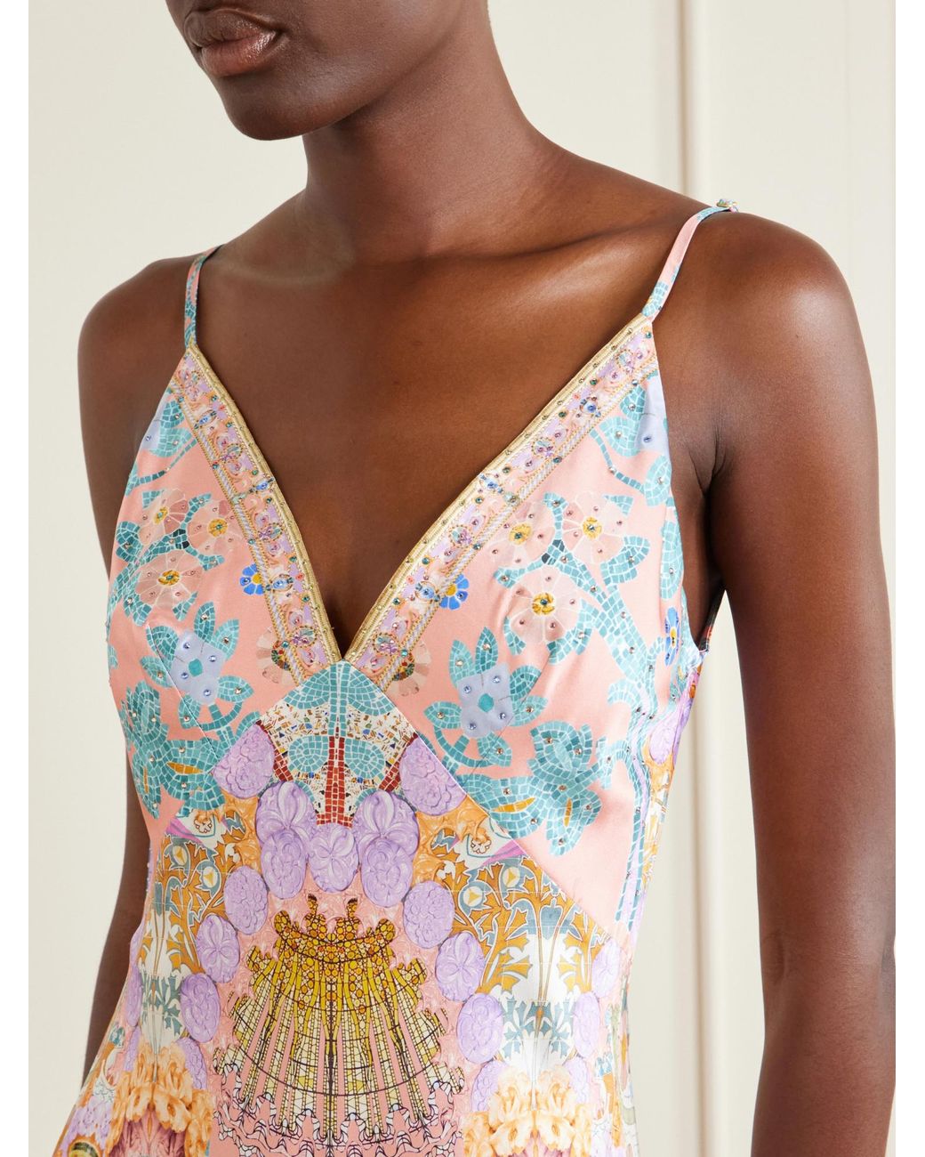 Camilla Pink Printed Silk-Satin Maxi Dress