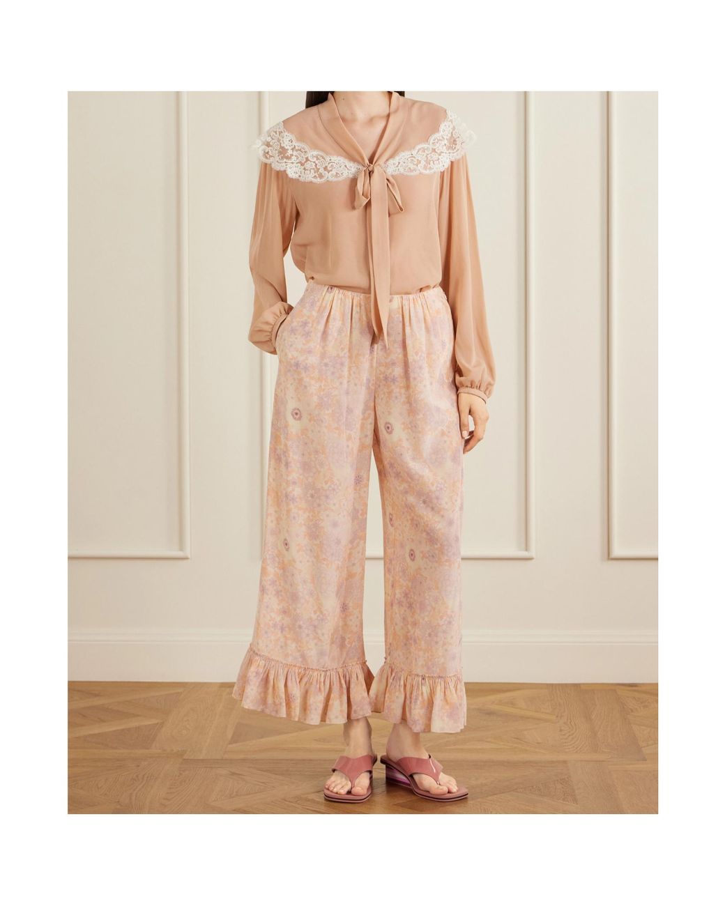 Chloé Pink Chloé Lace-Trim Tie-Neck Blouse