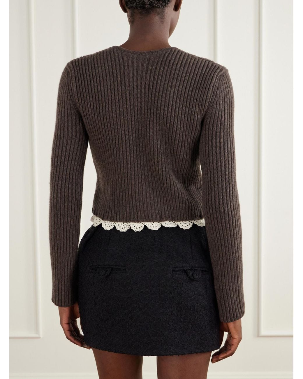Magda Butrym Brown Crewneck Cropped Cardigan