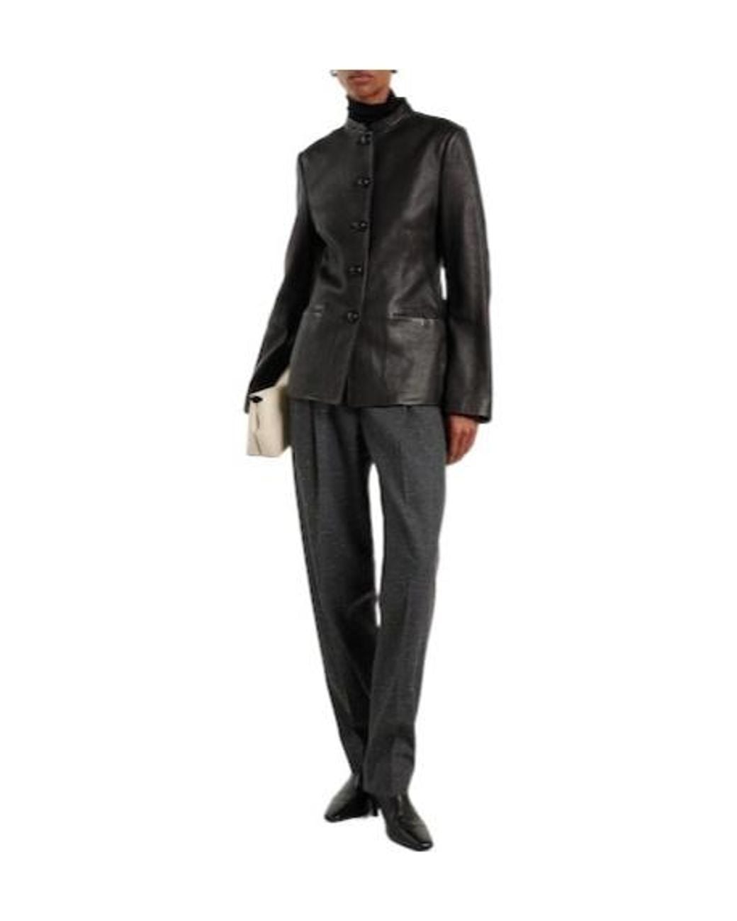 Rohe Gray Pleated Wool-Blend Straight Pants