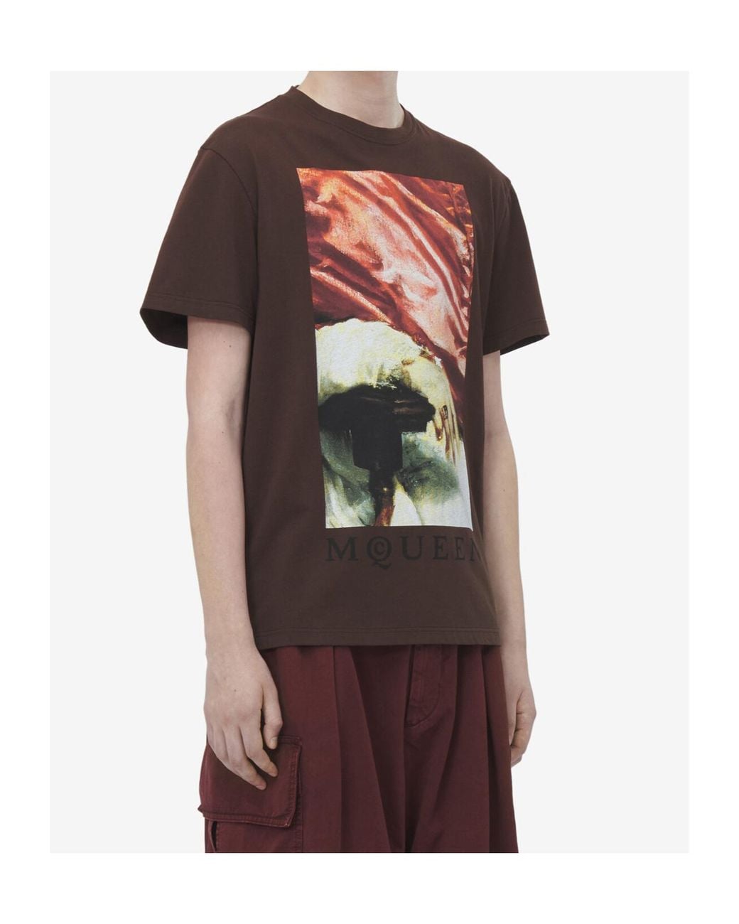 McQueen Red Painting Printed Crewneck T-Shirt for men