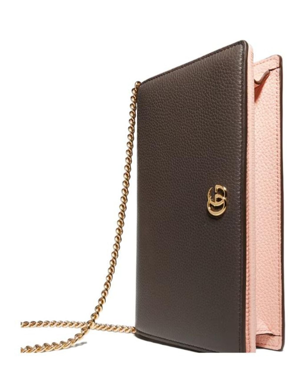 Gucci Brown Bi-Color Gg Marmont Wallet On Chain