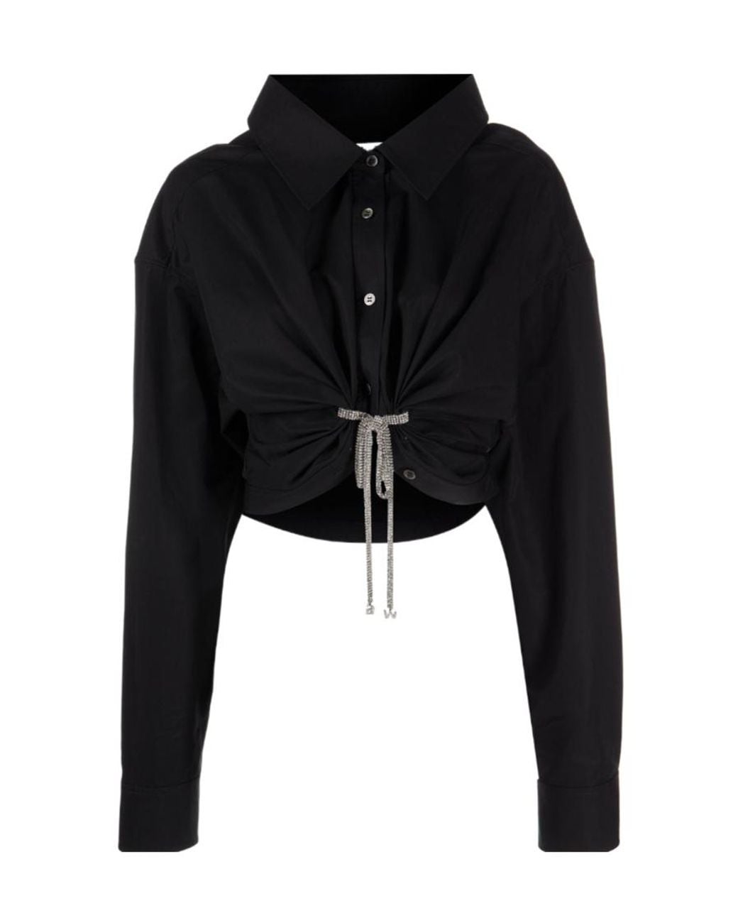 Alexander Wang Black Tie-Fastening Cropped Cotton Shirt