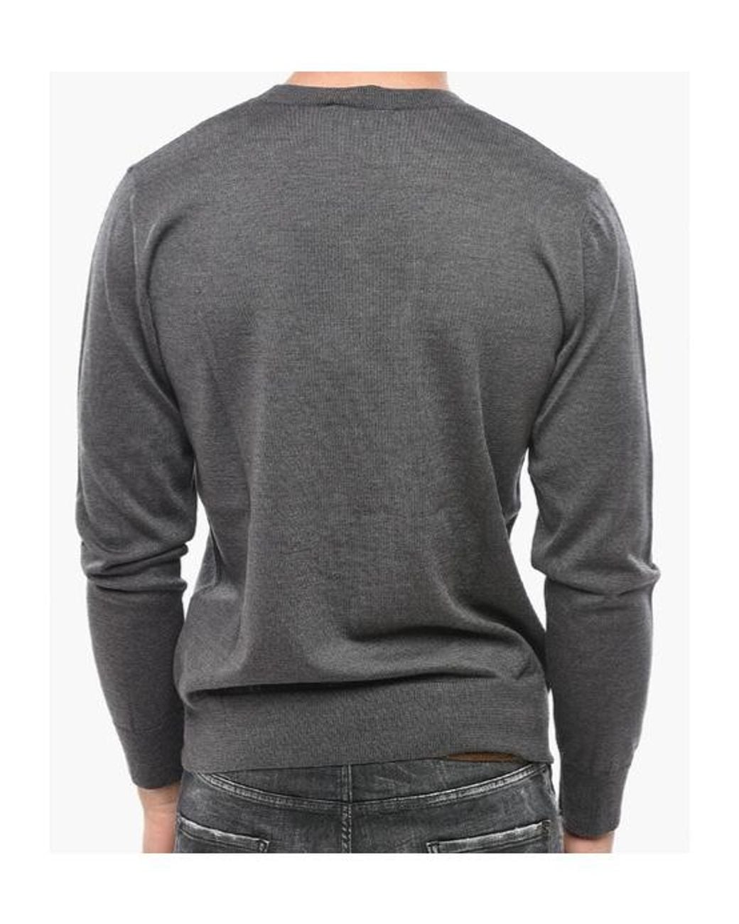 DSquared² Gray Logo-Patch Wool Sweater for men