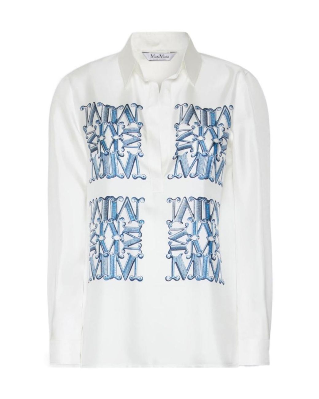 Max Mara Blue Filtro Logo Printed Button-Up Shirt