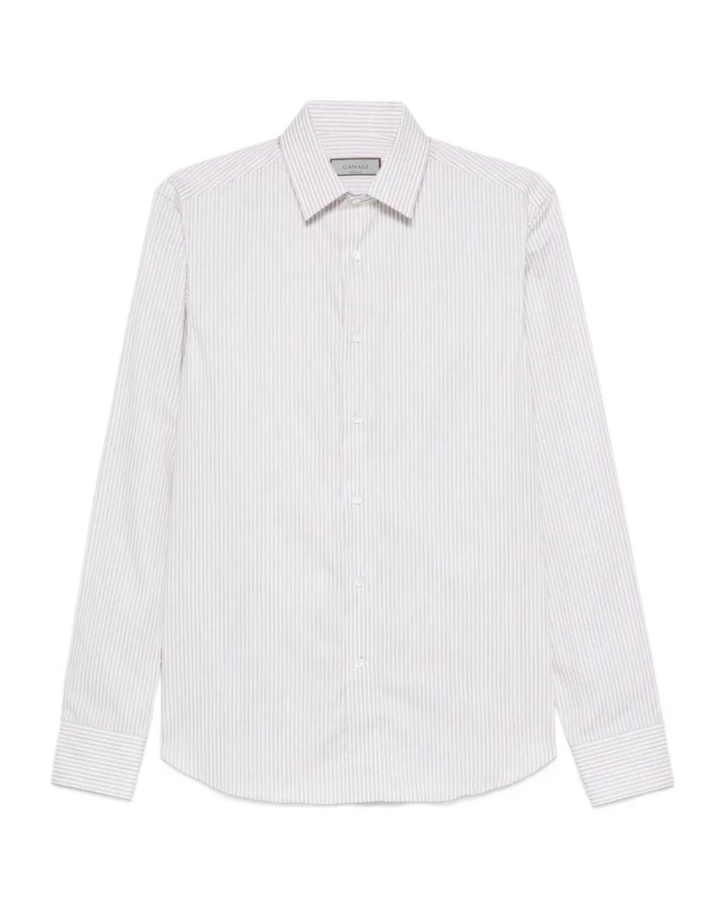 Canali White Striped Cotton Shirt for men