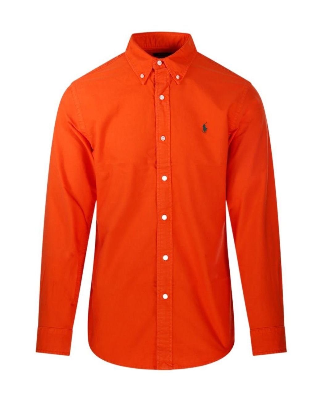 Ralph Lauren Orange Polo Logo Embroidered Buttoned Shirt for men