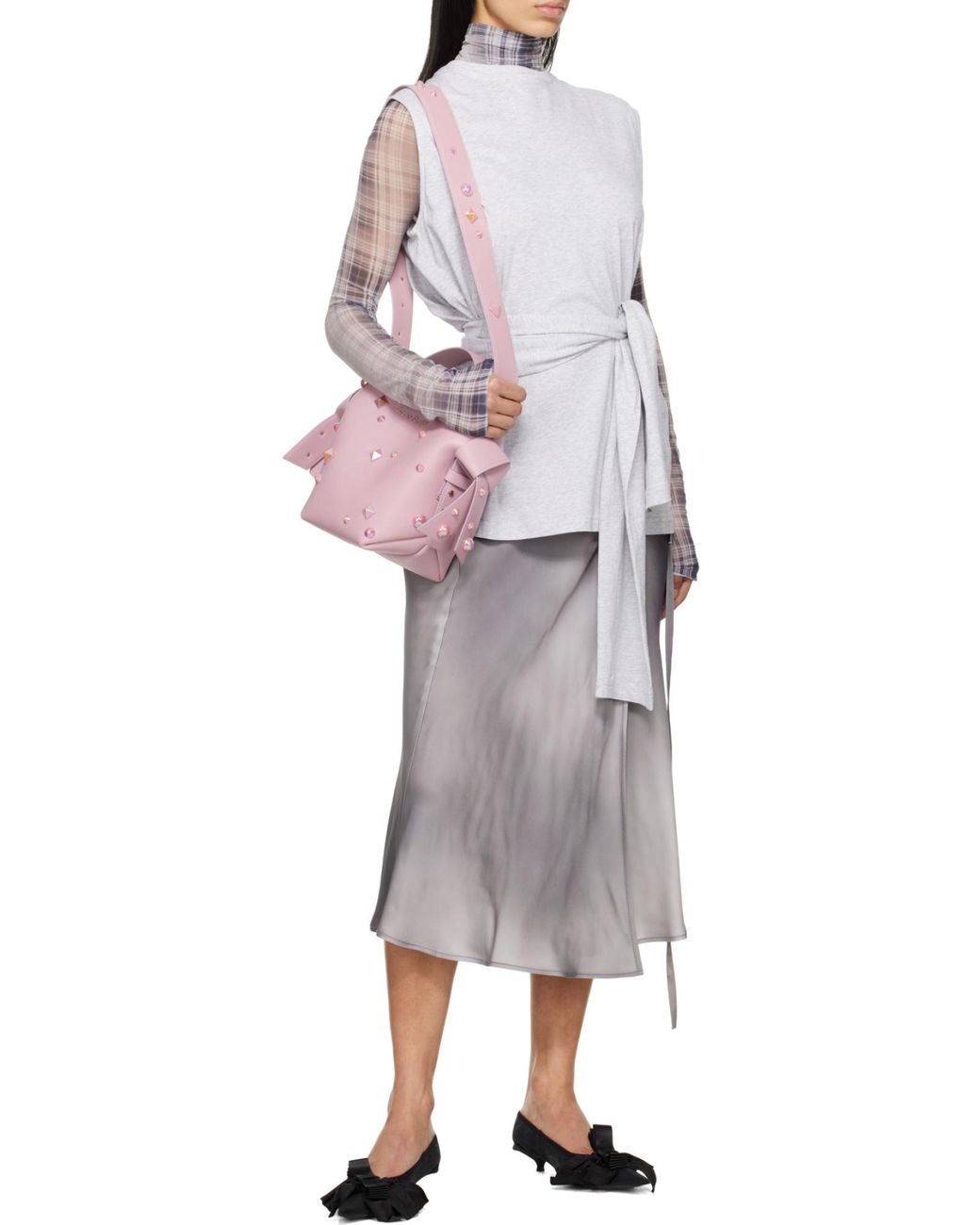 Acne Gray Satin Wrap Midi Skirt