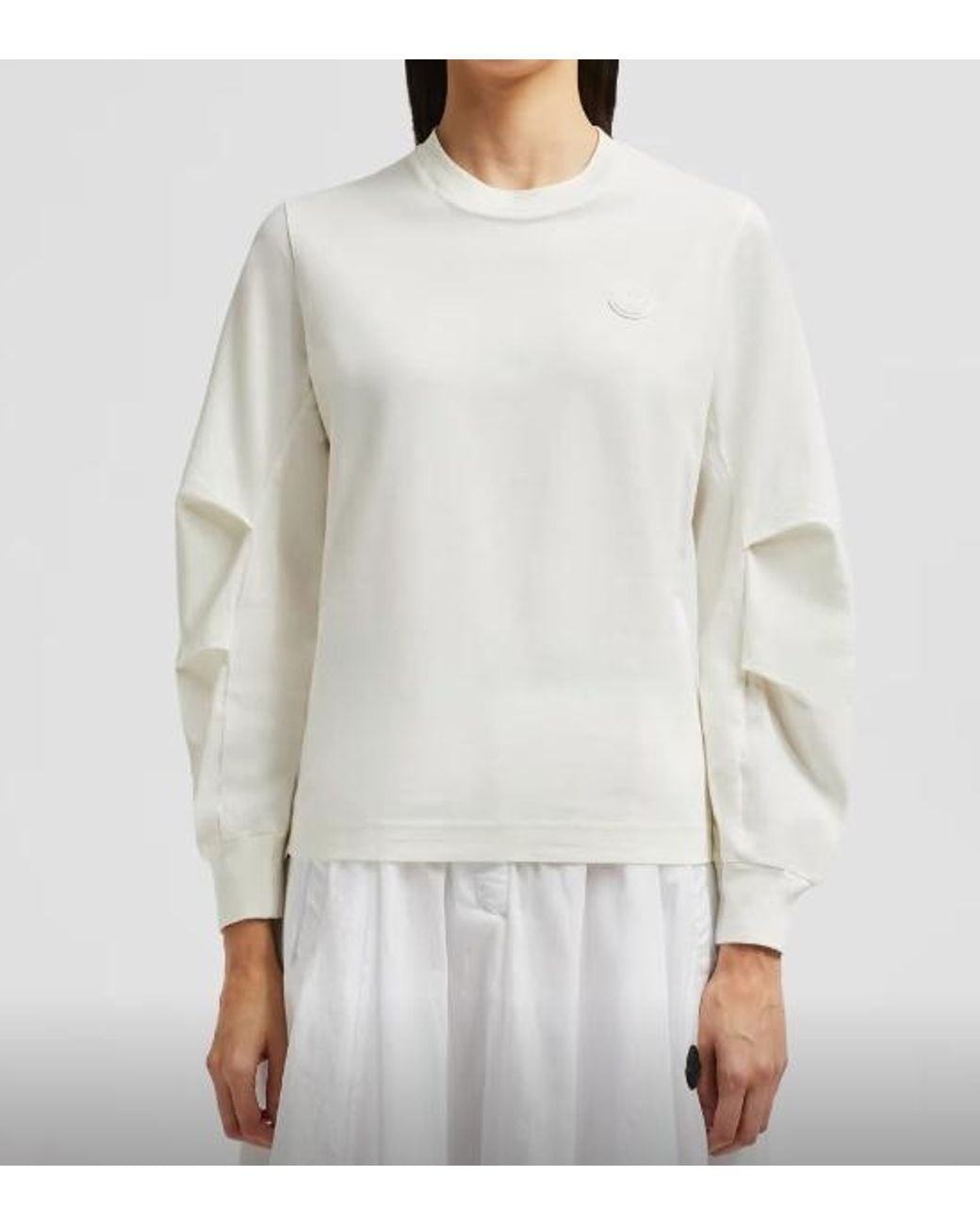 Moncler White Cotton Pleated Sleeve T-Shirt