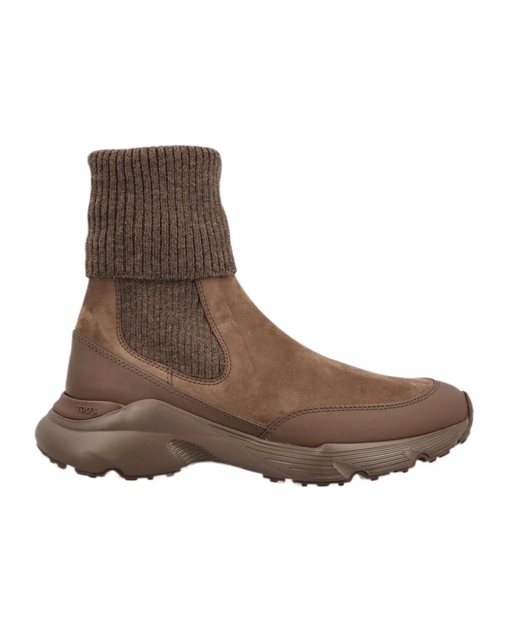 Tod's Brown Round-Toe Knitted Ankle Boots