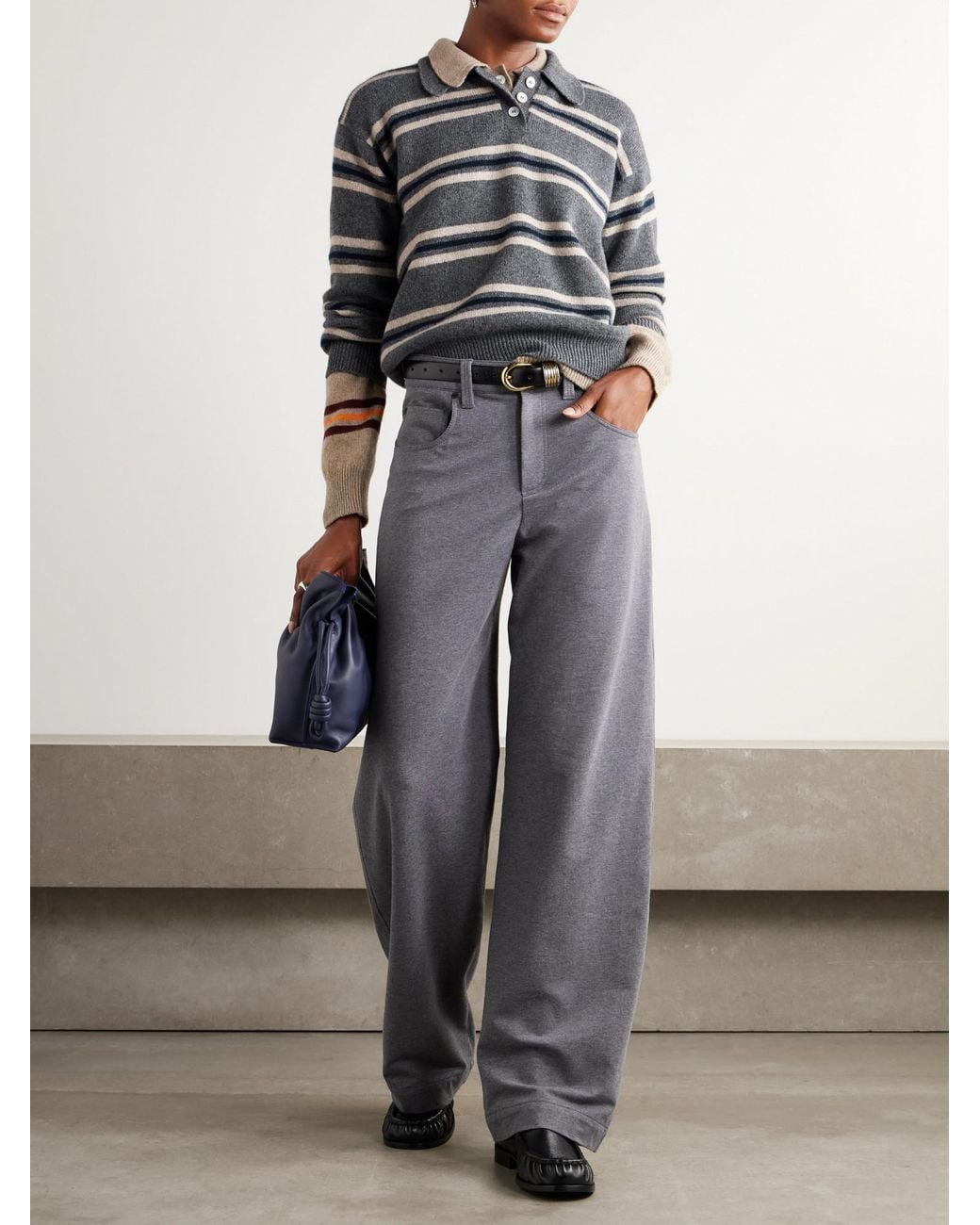 &Daughter Gray Edith Striped Wool Polo Sweater