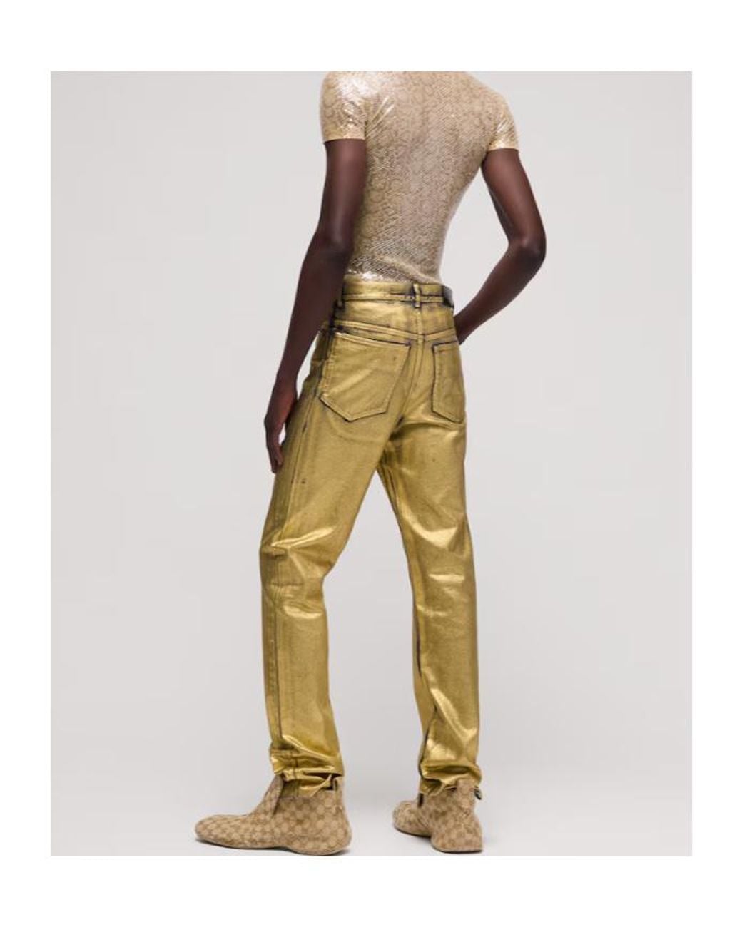 Gucci Natural Slim Fit Coated Cotton Denim Pants for men