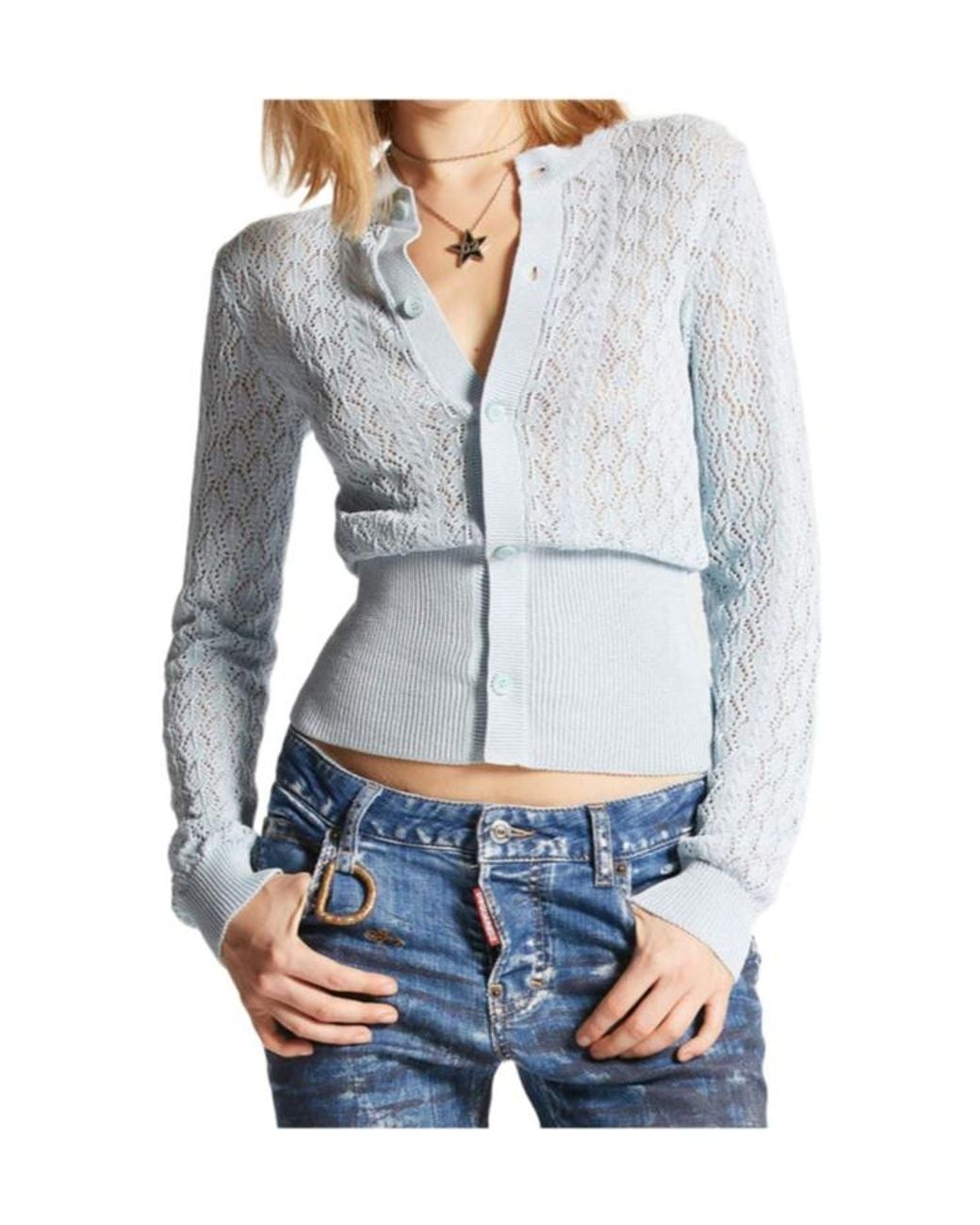 DSquared² White Pointelle-Knit Cotton Cardigan