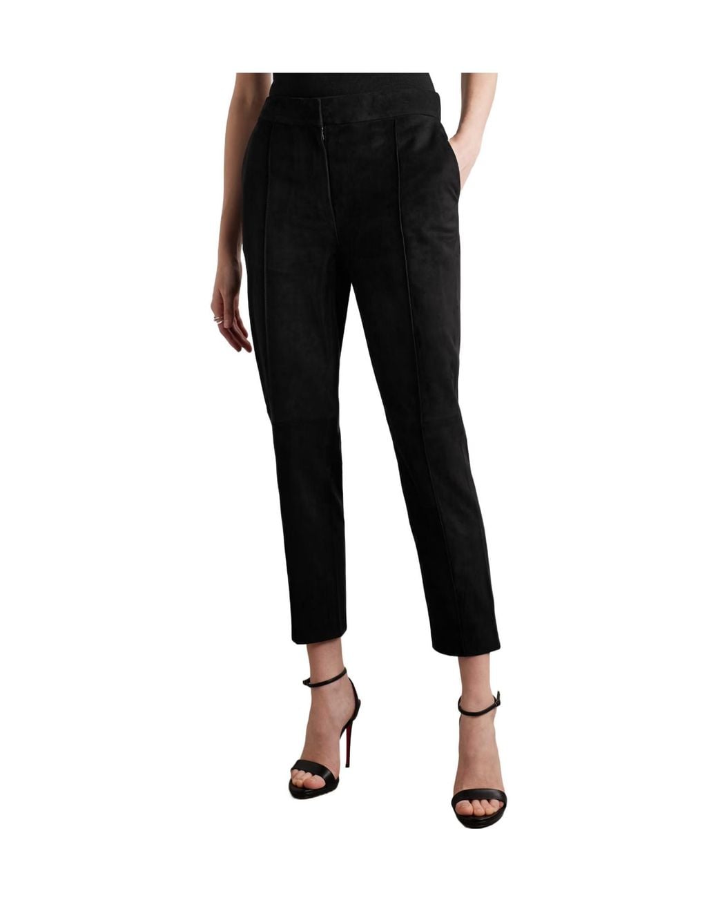 Alex Perry Black Cropped Slim-Leg Suede Pants