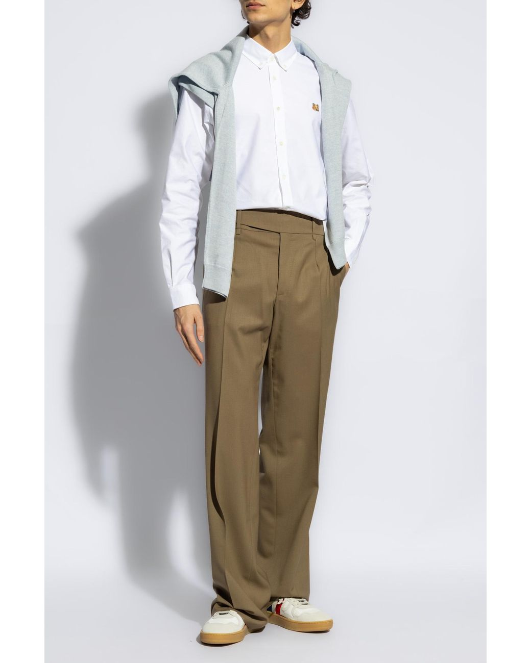Maison Kitsuné White Maison Kitsuné Fox Head Embroidered Long-Sleeved Shirt for men