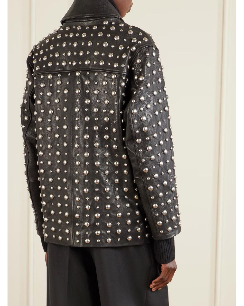 Nour Hammour Black Studded Zip Leather Jacket