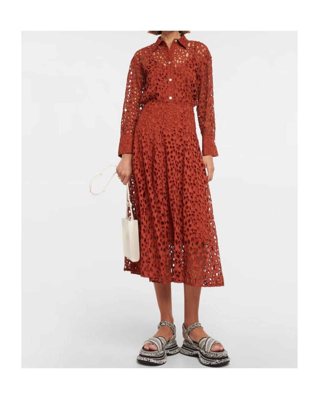 Vince Red Madeira Embroidery Skirt