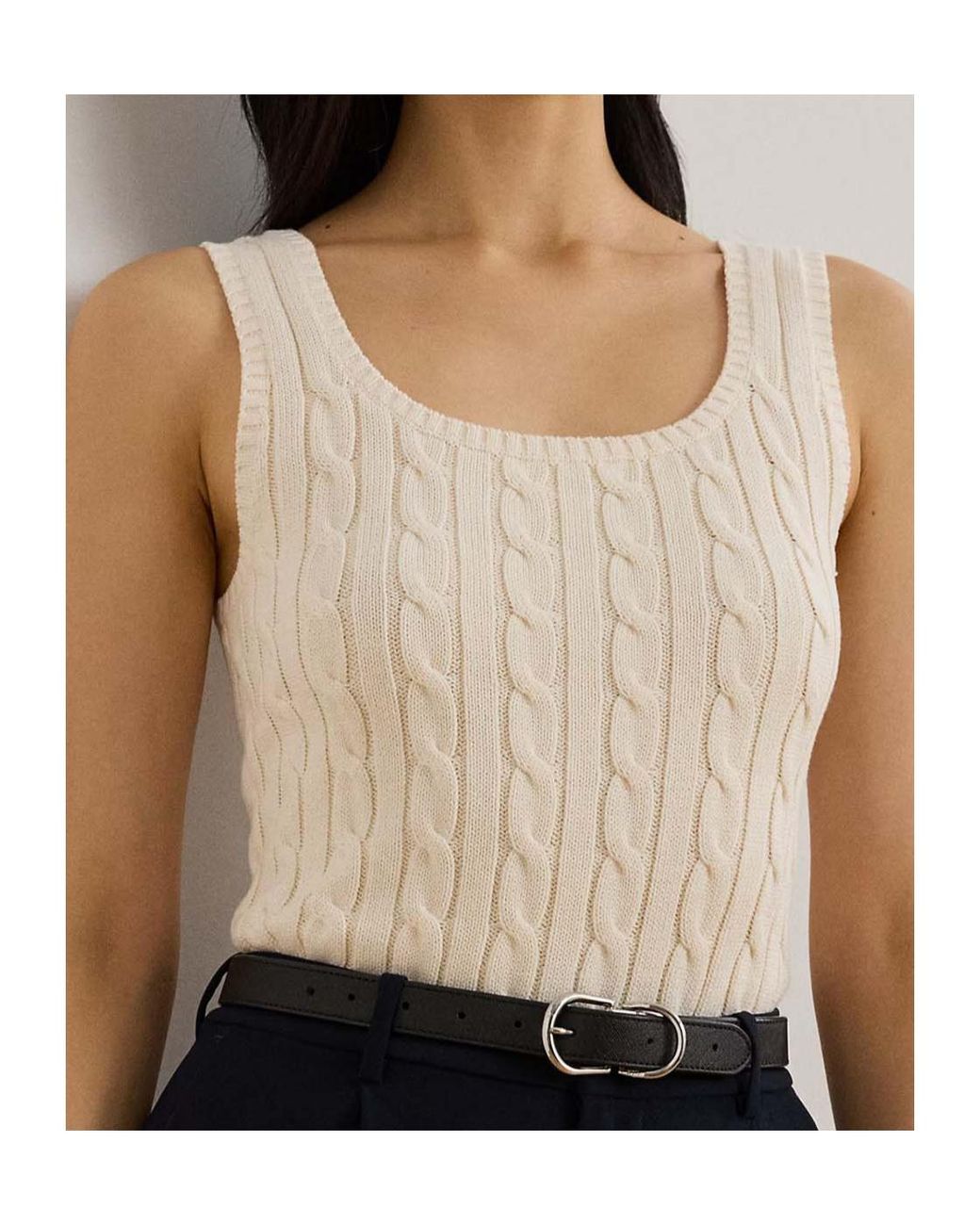 Ralph Lauren Natural Cable-Knit Scoop-Neck Top