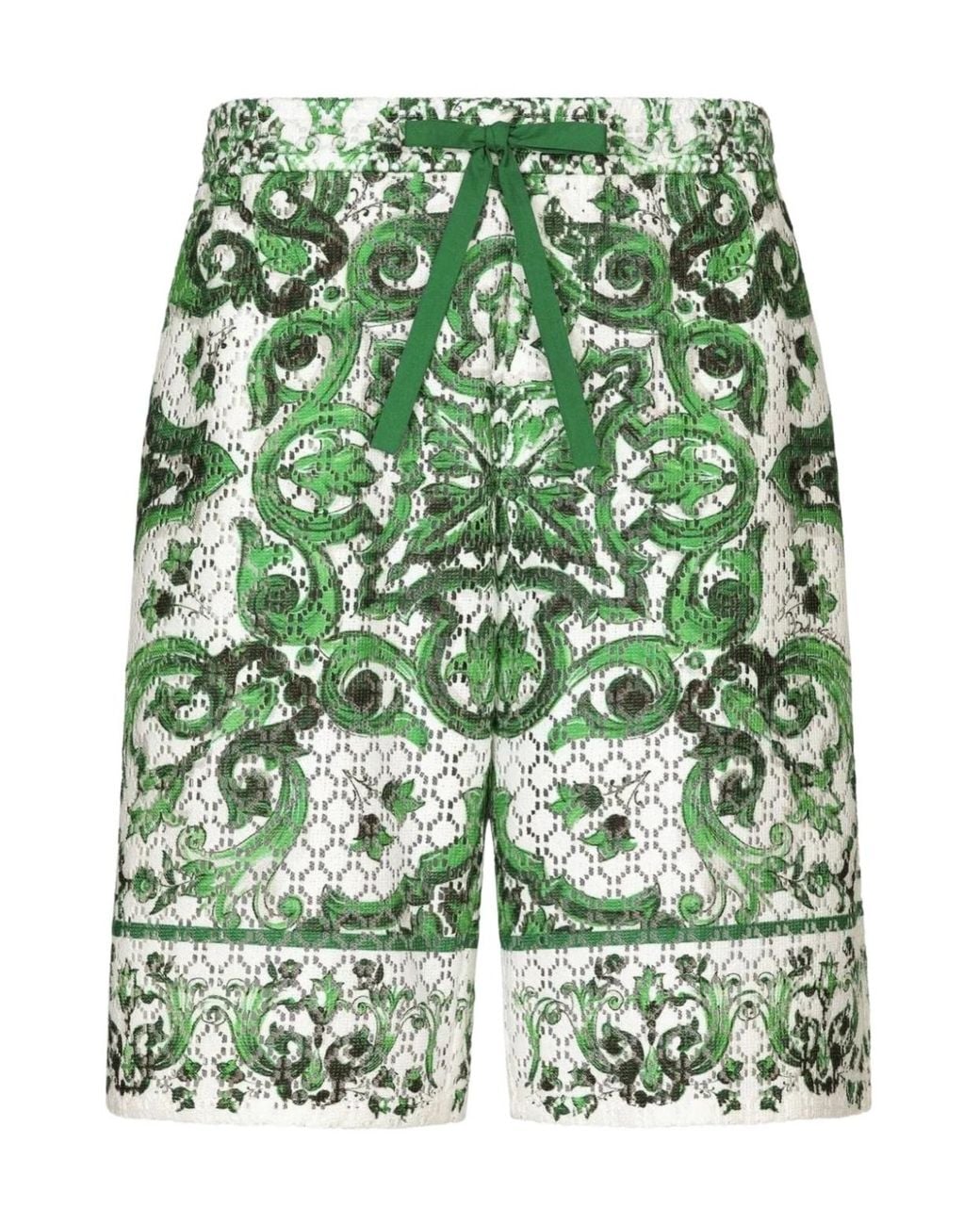 Dolce & Gabbana Green Printed Silk Shorts for men