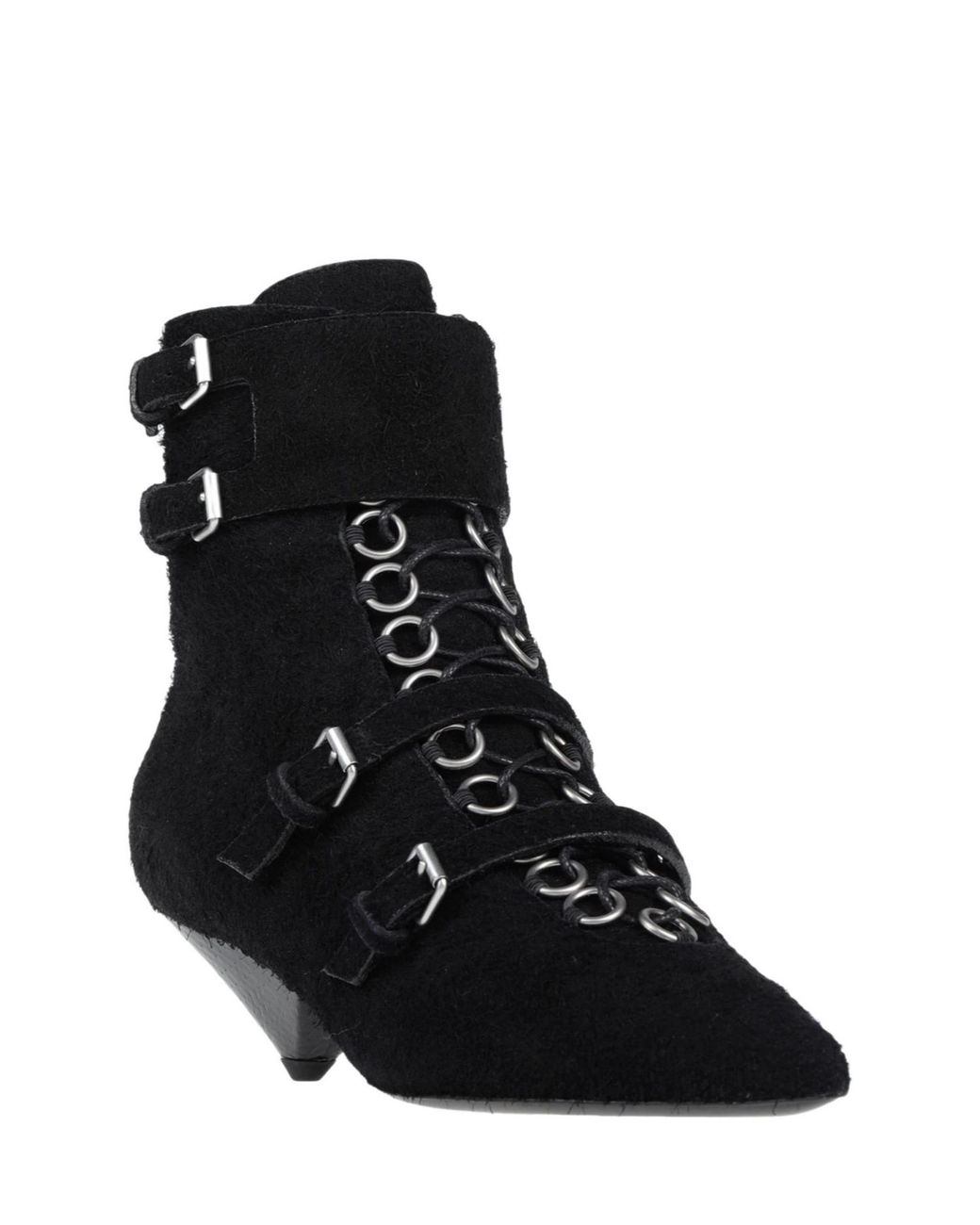Saint Laurent Black Pointed-Toe Lace-Up Ankle Boots