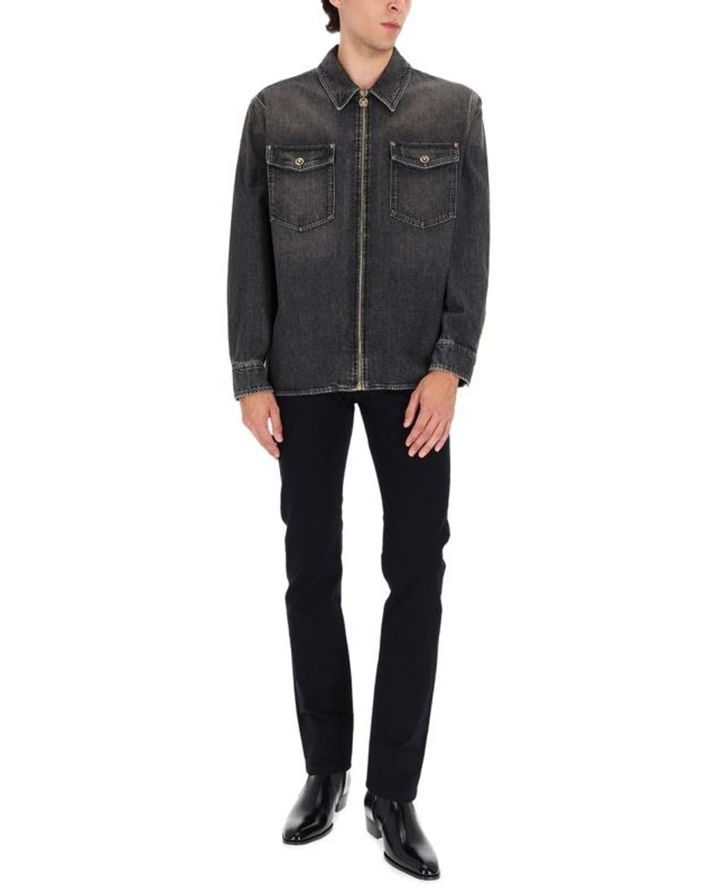 Versace Black Zip-Up Denim Jacket for men