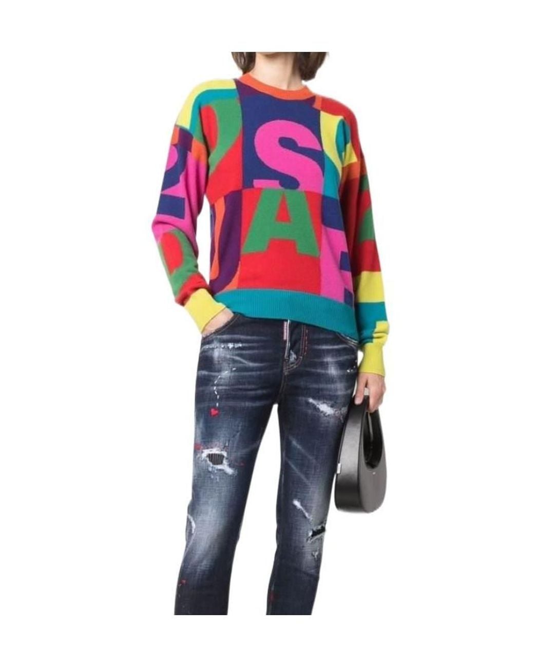 DSquared² Multicolor Logo Intarsia Knitted Jumper