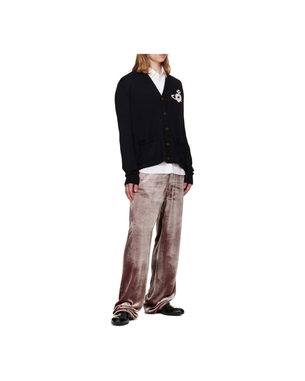 Vivienne Westwood Black Orb Logo V-Neck Cardigan for men
