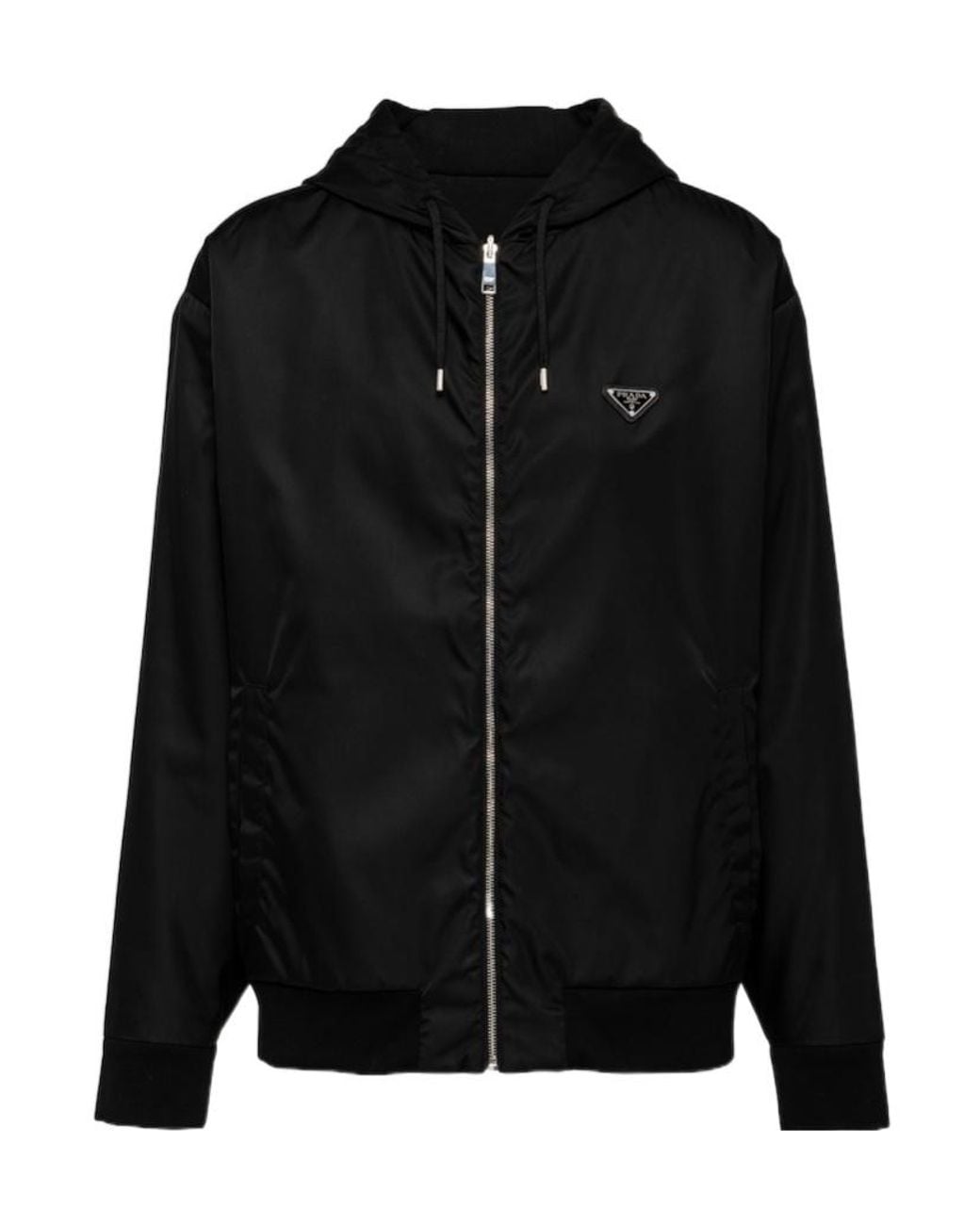 Prada Black Reversible Cotton Fleece And Re-Nylon Hoodie for men