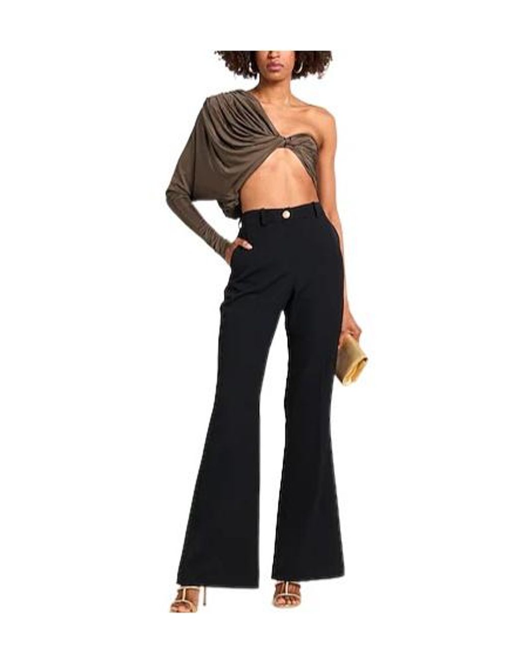 Saint Laurent Brown One-Shoulder Top