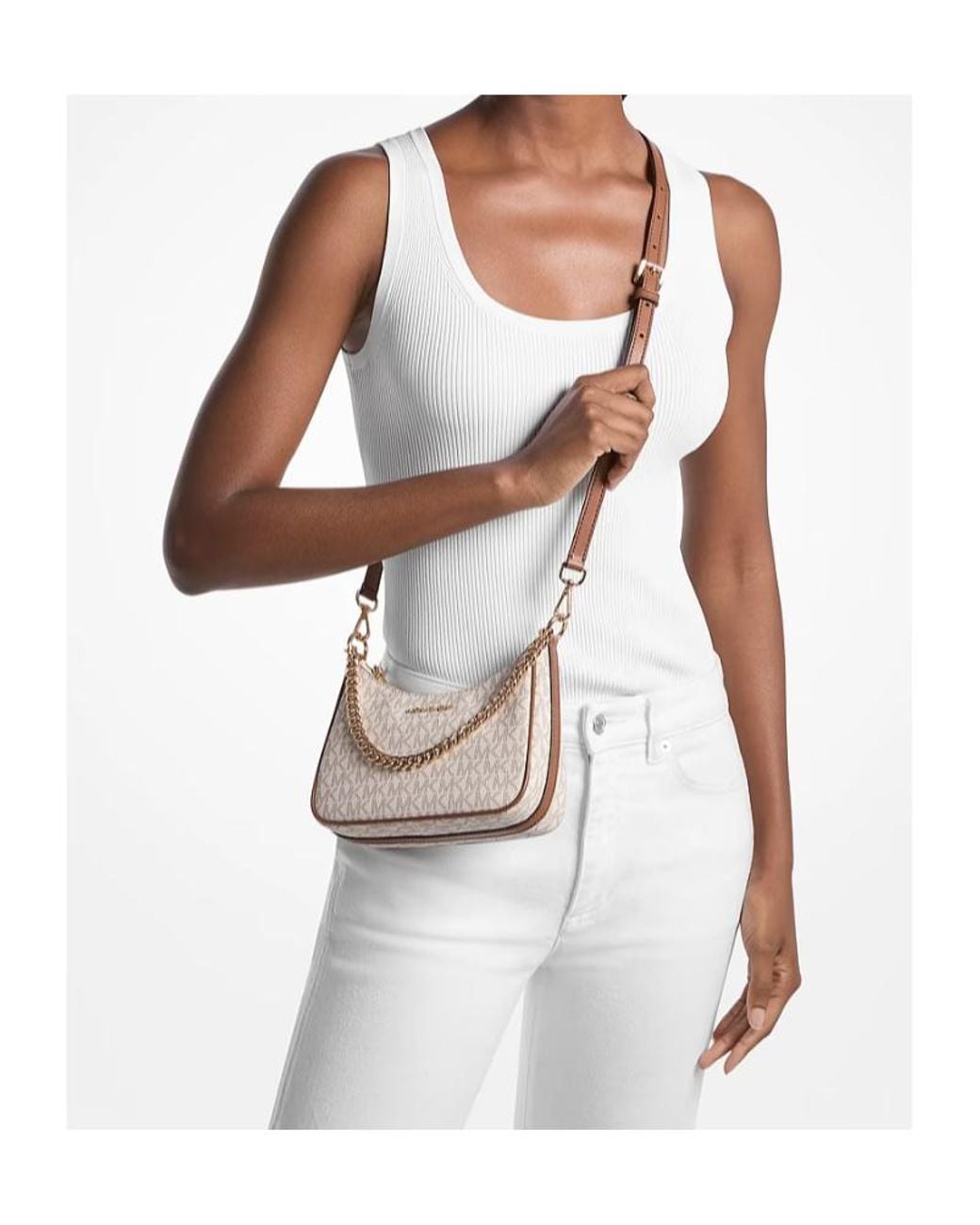 Michael Kors Natural Jet Set Signature Logo Convertible Crossbody Bag